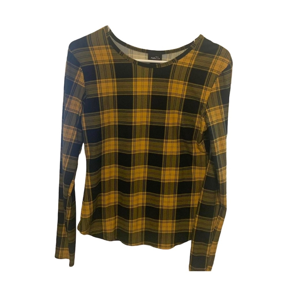 Rue 21 Yellow & Black Plaid Long Sleeve Top